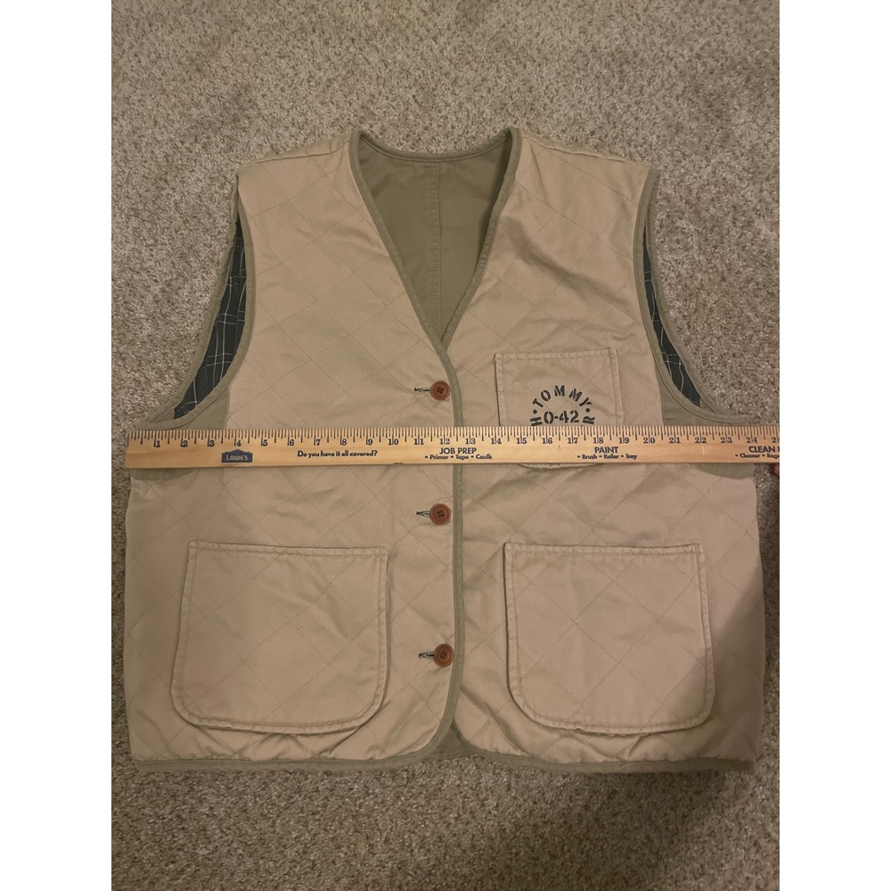 Tommy Hilfiger Men Vest L‎ Tan Reversible Quilt Plaid Button Front Vintage Stain - Picture 7 of 8